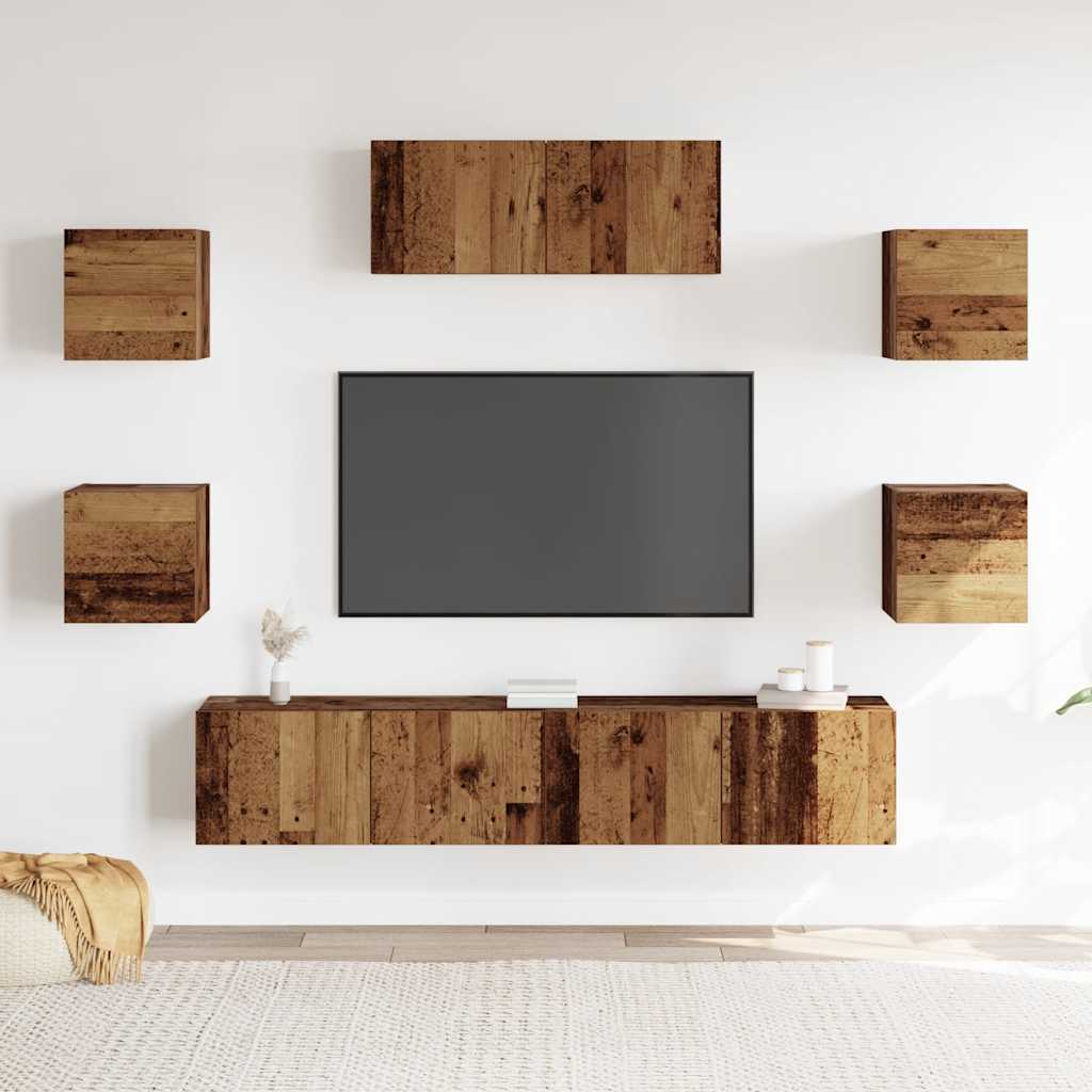 5 Piece TV Cabinet Set Wall-mounted Old Wood